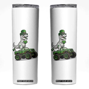 Funny St Patricks Day Dinosaur Truck Skinny Tumbler Lucky Dino Gift TS12 White Print Your Wear