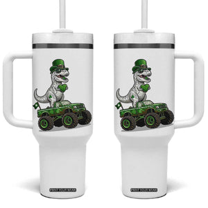 Funny St Patricks Day Dinosaur Truck Tumbler With Handle Lucky Dino Gift TS12 One Size: 40 oz White Print Your Wear