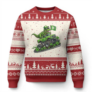 Funny St Patricks Day Dinosaur Truck Ugly Christmas Sweater Irish Holiday Gift TS12 Beige Red Print Your Wear