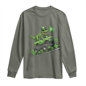 Funny St Patricks Day Dinosaur Truck Long Sleeve Shirt Irish Holiday Gift TS12 Military Green Print Your Wear