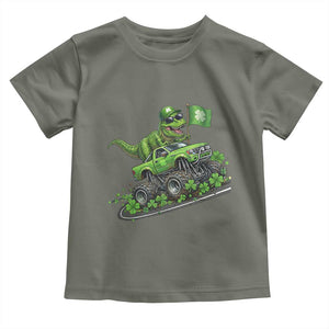Funny St Patricks Day Dinosaur Truck Toddler T Shirt Irish Holiday Gift TS12 Military Green Print Your Wear