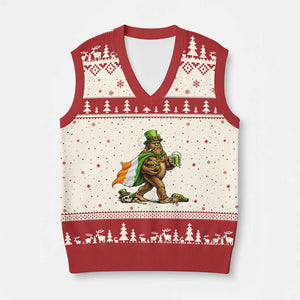 Funny St Patricks Day Bigfoot V-Neck Knit Sweater Vest Mythical Party Gift TS12 Beige Red Print Your Wear