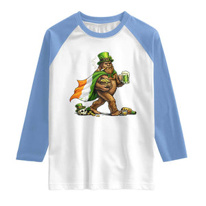 Funny St Patricks Day Bigfoot Raglan Shirt Mythical Party Gift TS12 White Carolina Blue Print Your Wear