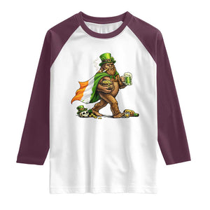 Funny St Patricks Day Bigfoot Raglan Shirt Mythical Party Gift TS12 White Maroon Print Your Wear