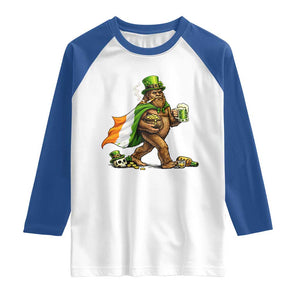 Funny St Patricks Day Bigfoot Raglan Shirt Mythical Party Gift TS12 White Royal Print Your Wear