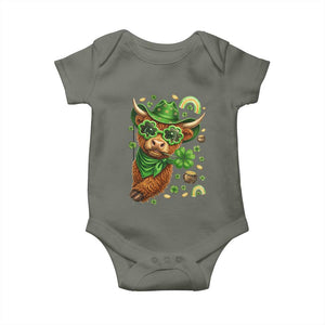 Funny Irish Highland Cow Baby Onesie St Patricks Day Gift TS12 Military Green Print Your Wear