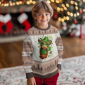 Funny Irish Highland Cow Ugly Christmas Sweater St Patricks Day Gift TS12 Mocha Mousse Print Your Wear