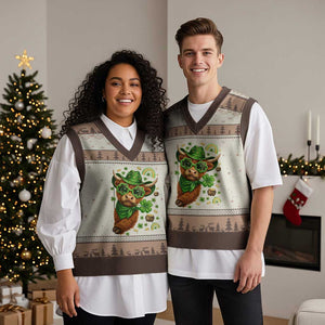 Funny Irish Highland Cow V-Neck Knit Sweater Vest St Patricks Day Gift TS12 Mocha Mousse Print Your Wear