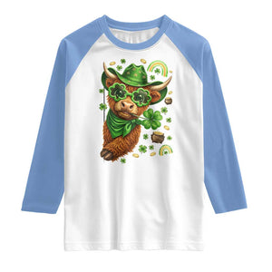 Funny Irish Highland Cow Raglan Shirt St Patricks Day Gift TS12 White Carolina Blue Print Your Wear