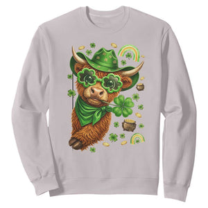 Funny Irish Highland Cow Sweatshirt St Patricks Day Gift TS12 Ice Gray Print Your Wear