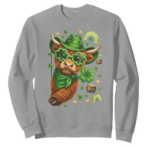 Funny Irish Highland Cow Sweatshirt St Patricks Day Gift TS12 Sport Gray Print Your Wear