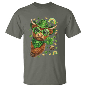 Funny Irish Highland Cow T Shirt St Patricks Day Gift TS12 Military Green Print Your Wear