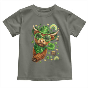 Funny Irish Highland Cow Toddler T Shirt St Patricks Day Gift TS12 Military Green Print Your Wear