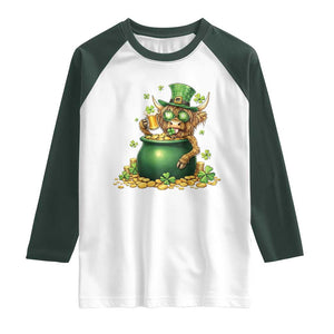 Funny Highland Cow St Patricks Day Raglan Shirt Farm Lover Gift TS12 White Dark Forest Green Print Your Wear