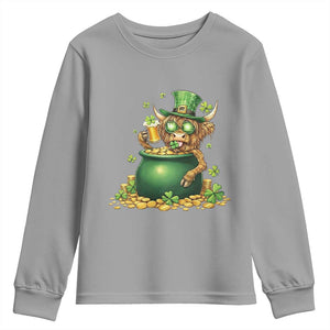 Funny Highland Cow St Patricks Day Youth Sweatshirt Farm Lover Gift TS12 Sport Gray Print Your Wear