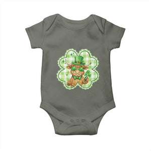 Funny Irish Highland Cow Shamrock Holiday Gift Baby Onesie TS12 Military Green Print Your Wear