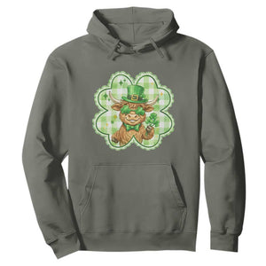Funny Irish Highland Cow Shamrock Holiday Gift Hoodie TS12 Military Green Print Your Wear