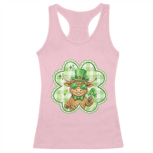 Funny Irish Highland Cow Shamrock Holiday Gift Racerback Tank Top TS12 Light Pink Print Your Wear