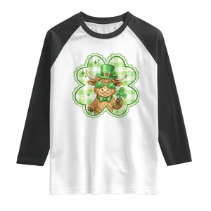 Funny Irish Highland Cow Shamrock Holiday Gift Raglan Shirt TS12 White Black Print Your Wear