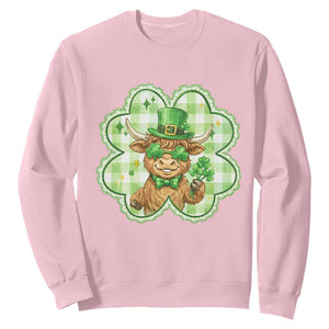 Funny Irish Highland Cow Shamrock Holiday Gift Sweatshirt TS12 Light Pink Print Your Wear