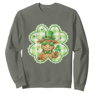 Funny Irish Highland Cow Shamrock Holiday Gift Sweatshirt TS12 Military Green Print Your Wear