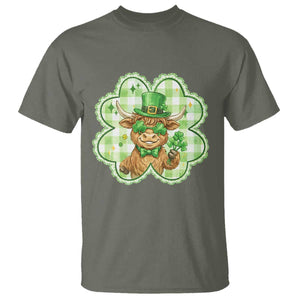 Funny Irish Highland Cow Shamrock Holiday Gift T Shirt TS12 Military Green Print Your Wear