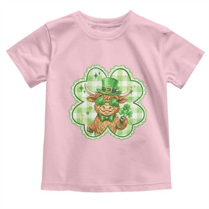 Funny Irish Highland Cow Shamrock Holiday Gift Toddler T Shirt TS12 Light Pink Print Your Wear