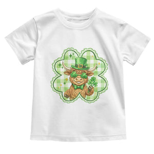 Funny Irish Highland Cow Shamrock Holiday Gift Toddler T Shirt TS12 White Print Your Wear
