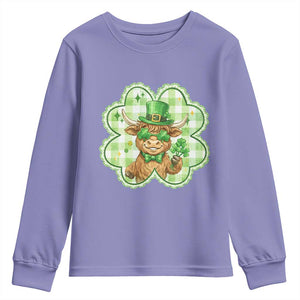 Funny Irish Highland Cow Shamrock Holiday Gift Youth Sweatshirt TS12 Violet Print Your Wear
