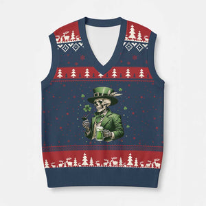 Skeleton St Patricks Day Drinking V-Neck Knit Sweater Vest Irish Party Gift TS12 Navy Red Print Your Wear