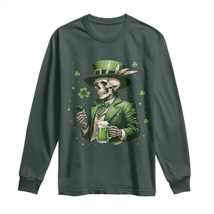 Skeleton St Patricks Day Drinking Long Sleeve Shirt Irish Party Gift TS12 Dark Forest Green Print Your Wear