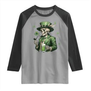 Skeleton St Patricks Day Drinking Raglan Shirt Irish Party Gift TS12 Sport Gray Black Print Your Wear