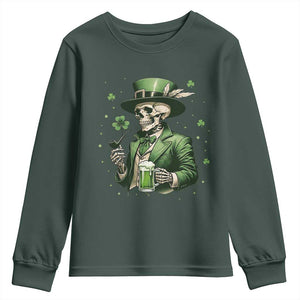 Skeleton St Patricks Day Drinking Youth Sweatshirt Irish Party Gift TS12 Dark Forest Green Print Your Wear