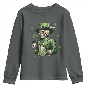 Skeleton St Patricks Day Drinking Youth Sweatshirt Irish Party Gift TS12 Dark Heather Print Your Wear