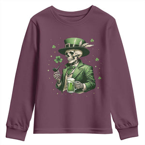 Skeleton St Patricks Day Drinking Youth Sweatshirt Irish Party Gift TS12 Maroon Print Your Wear