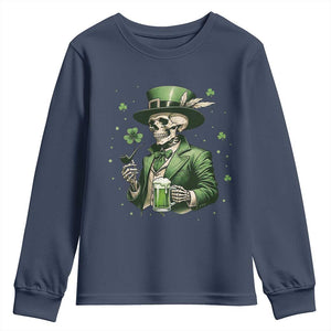 Skeleton St Patricks Day Drinking Youth Sweatshirt Irish Party Gift TS12 Navy Print Your Wear