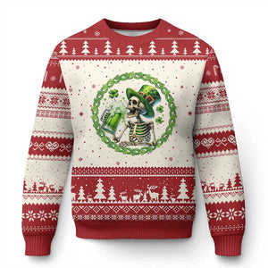 Lucky Irish Skeleton St Patricks Day Ugly Christmas Sweater Beer Lover TS12 Beige Red Print Your Wear