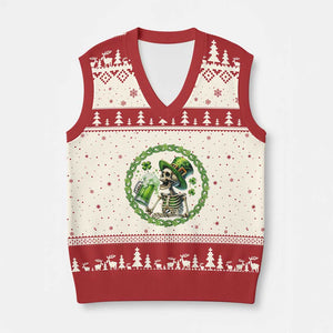 Lucky Irish Skeleton St Patricks Day V-Neck Knit Sweater Vest Beer Lover TS12 Beige Red Print Your Wear