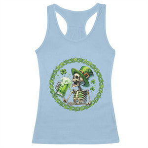 Lucky Irish Skeleton St Patricks Day Racerback Tank Top Beer Lover TS12 Light Blue Print Your Wear
