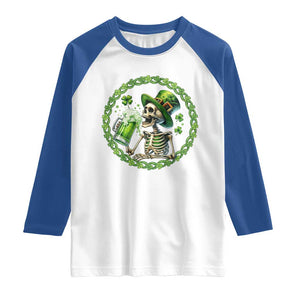 Lucky Irish Skeleton St Patricks Day Raglan Shirt Beer Lover TS12 White Royal Print Your Wear