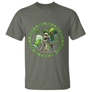 Lucky Irish Skeleton St Patricks Day T Shirt Beer Lover TS12 Military Green Print Your Wear