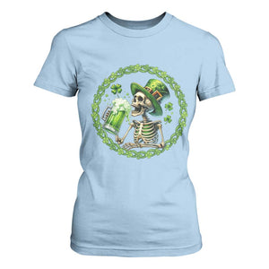 Lucky Irish Skeleton St Patricks Day T Shirt For Women Beer Lover TS12 Light Blue Print Your Wear