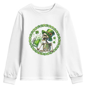 Lucky Irish Skeleton St Patricks Day Youth Sweatshirt Beer Lover TS12 White Print Your Wear