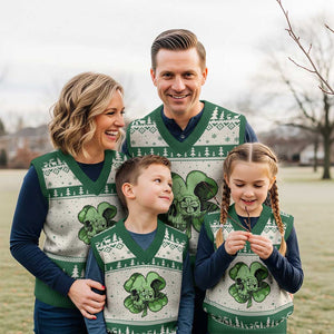 St Patricks Day Lucky Shamrock Skull Gift V-Neck Knit Sweater Vest TS12 Beige Green Print Your Wear
