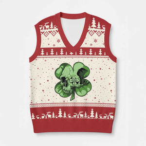 St Patricks Day Lucky Shamrock Skull Gift V-Neck Knit Sweater Vest TS12 Beige Red Print Your Wear