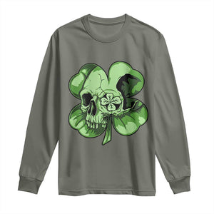 St Patricks Day Lucky Shamrock Skull Gift Long Sleeve Shirt TS12 Military Green Print Your Wear