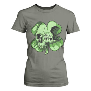 St Patricks Day Lucky Shamrock Skull Gift T Shirt For Women TS12 Military Green Print Your Wear