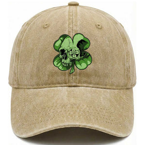 St Patricks Day Lucky Shamrock Skull Gift Washed Cotton Baseball Cap TS12 Print Your Wear