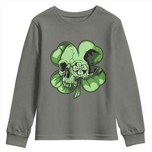 St Patricks Day Lucky Shamrock Skull Gift Youth Sweatshirt TS12 Military Green Print Your Wear