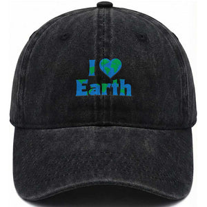 Earth Day Environmental Activism Washed Cotton Baseball Cap I Love Earth TS12 Washed Cap Universal Fit Black Print Your Wear